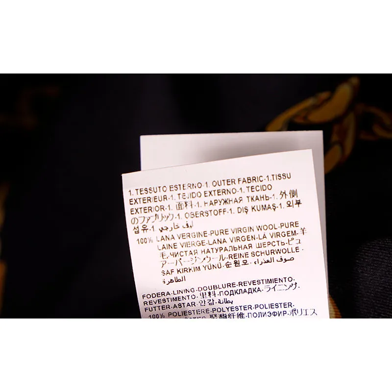 46 US 10 NEW $3190 VERSACE Woman Black 100% WOOL Belted COAT - LOGO PRINT LINING