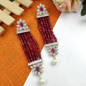 American Diamond Red Beads Danglers Earrings With White Pearl For Women And Girls (E682)