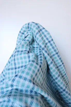 Aqua & Denim Houndstooth Plaid Yarn Dyed Jacquard Knit