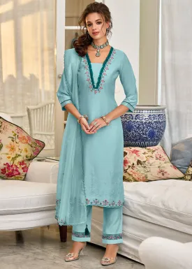 Arctic Blue Embroidered Silk Salwar Suit