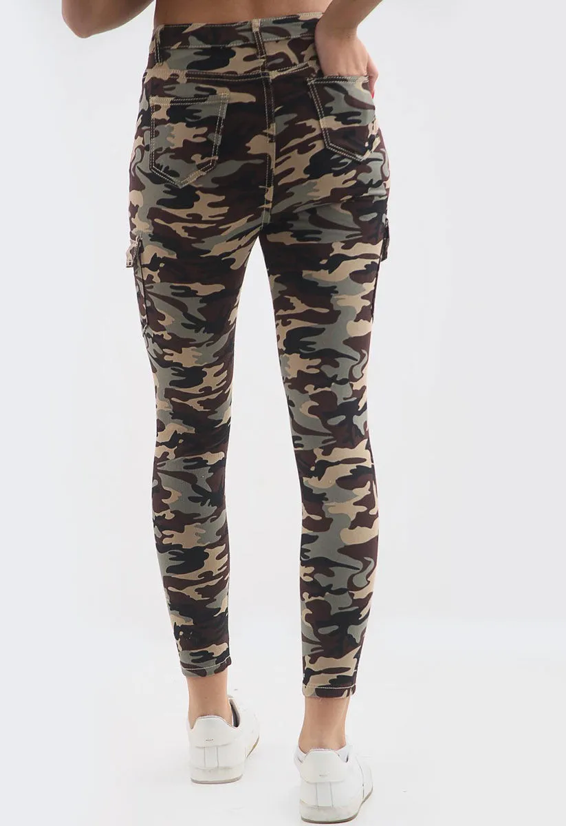 Army Camouflage Skinny Stretch Cargo Jeans
