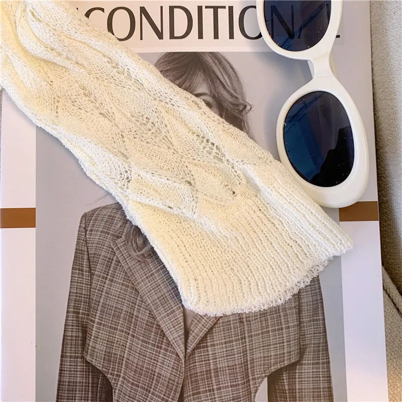 Asymmetric Hollowed White Knitwear