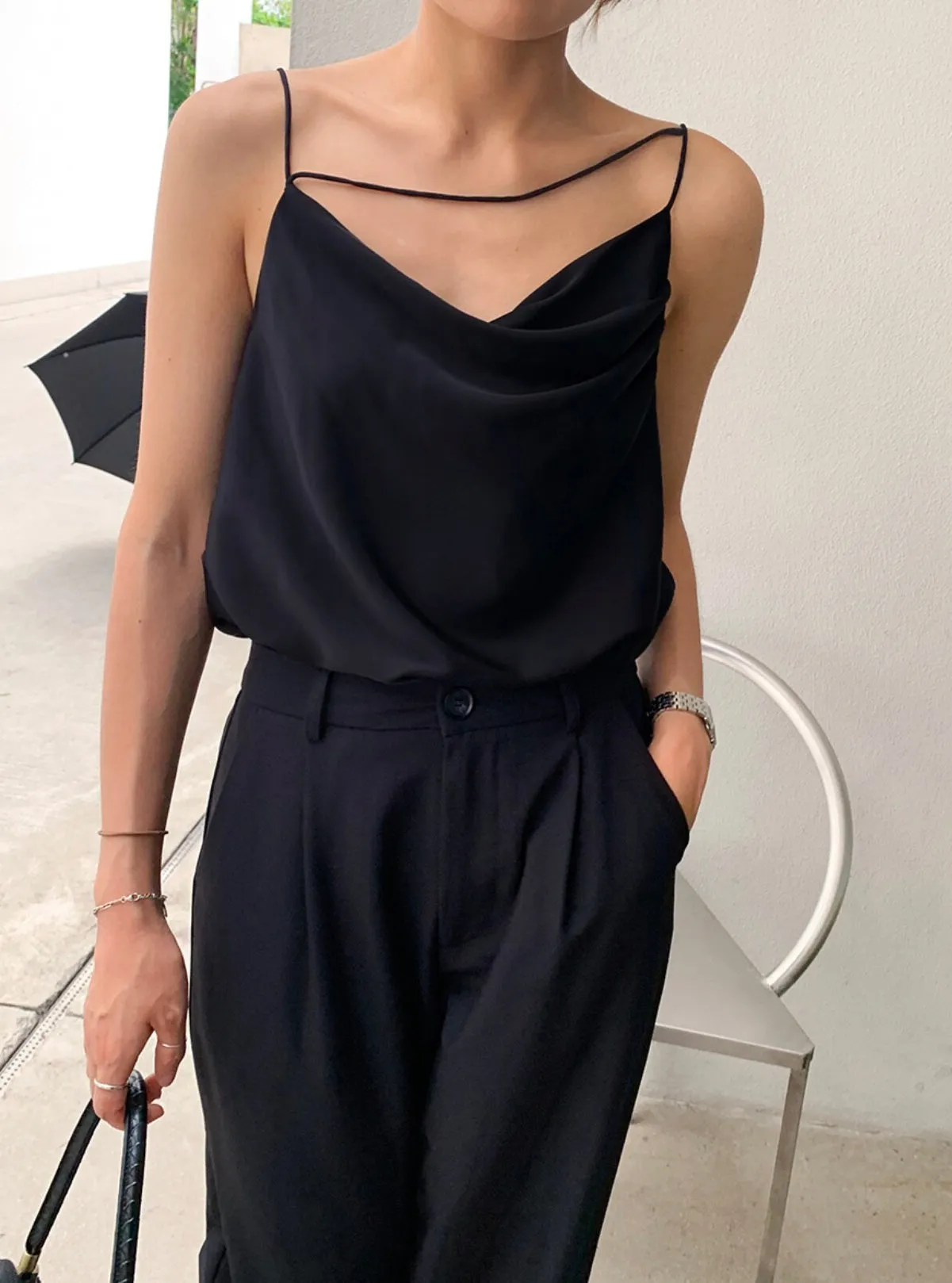 Asymmetric Strap Drape Camisole [2 Colours]