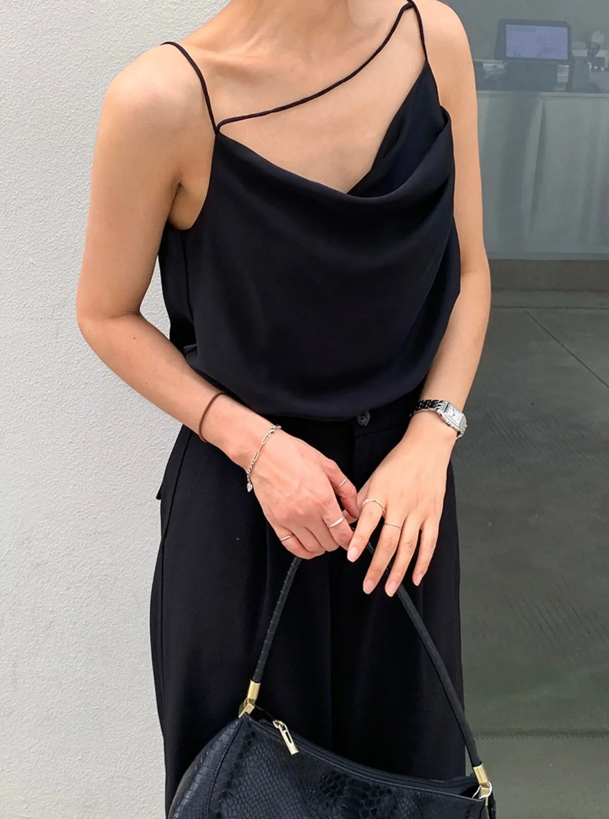 Asymmetric Strap Drape Camisole [2 Colours]