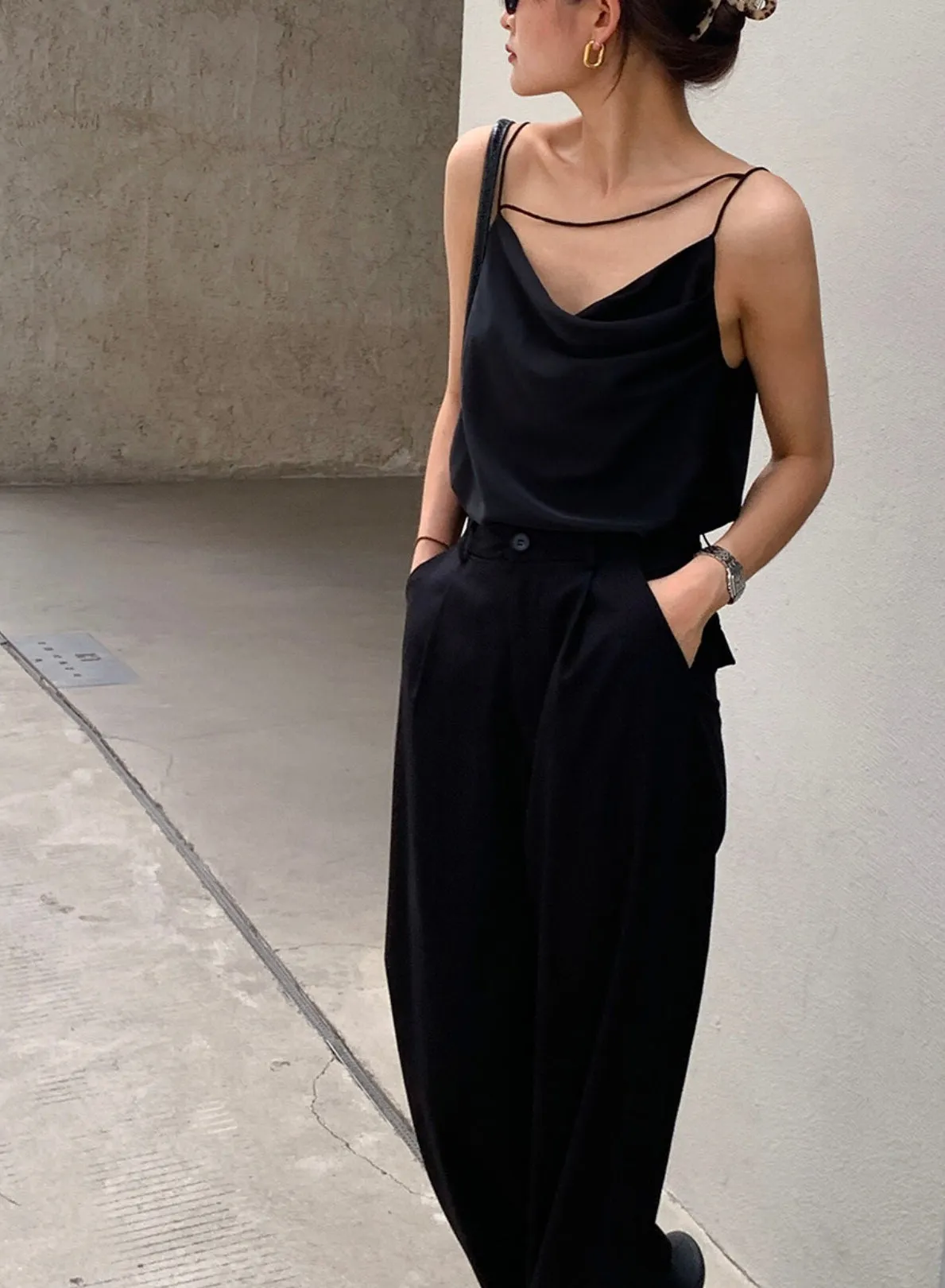 Asymmetric Strap Drape Camisole [2 Colours]