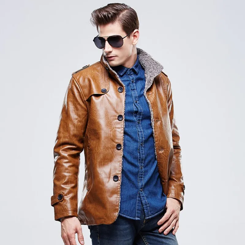 Autumn Winter Casual PU Leather Jacket Men Slim Fit