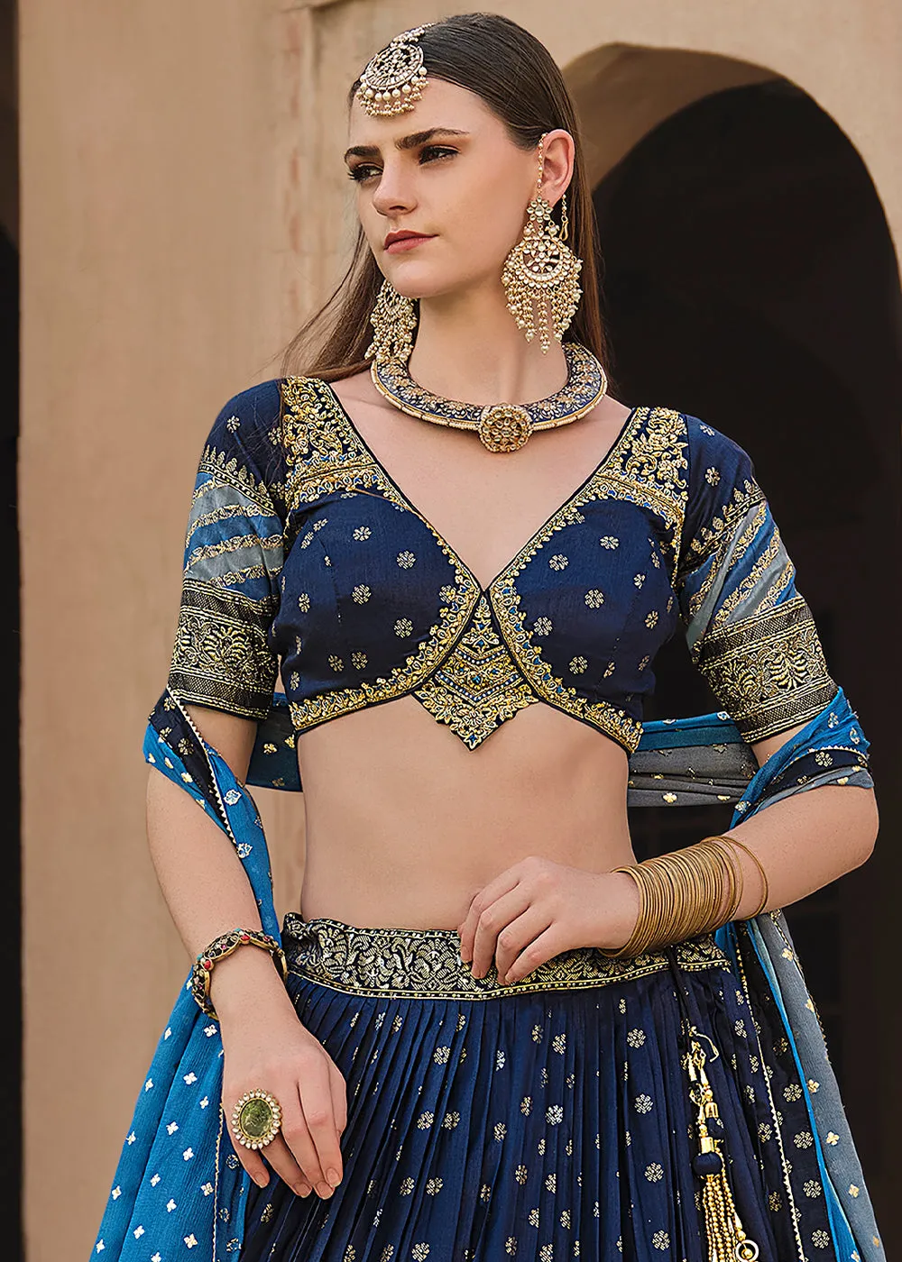 Berry Blue Lehenga Choli in Banarasi Silk with Exquisite Embroidery