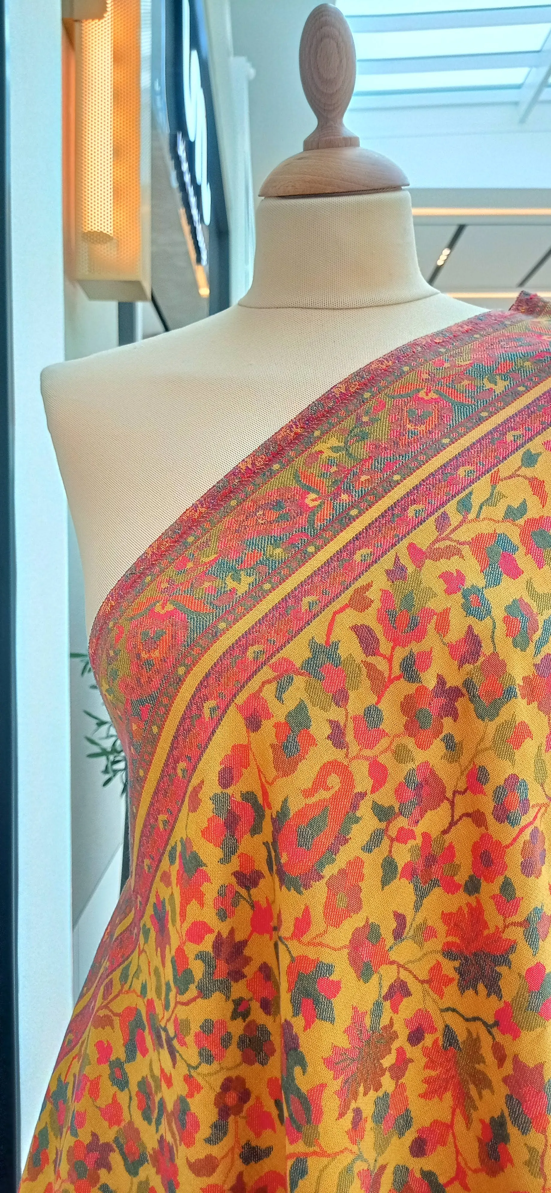 Bhoomi Yellow Kashmiri Kani Cashmere Shawl with Paisley and Floral Designs