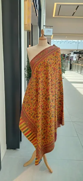 Bhoomi Yellow Kashmiri Kani Cashmere Shawl with Paisley and Floral Designs