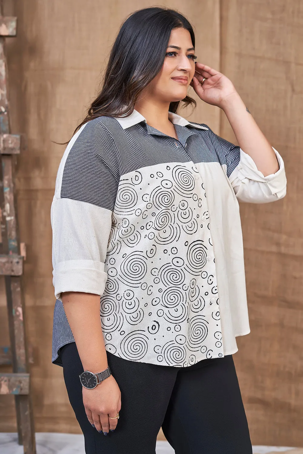 Black & white printed cotton shirts for women