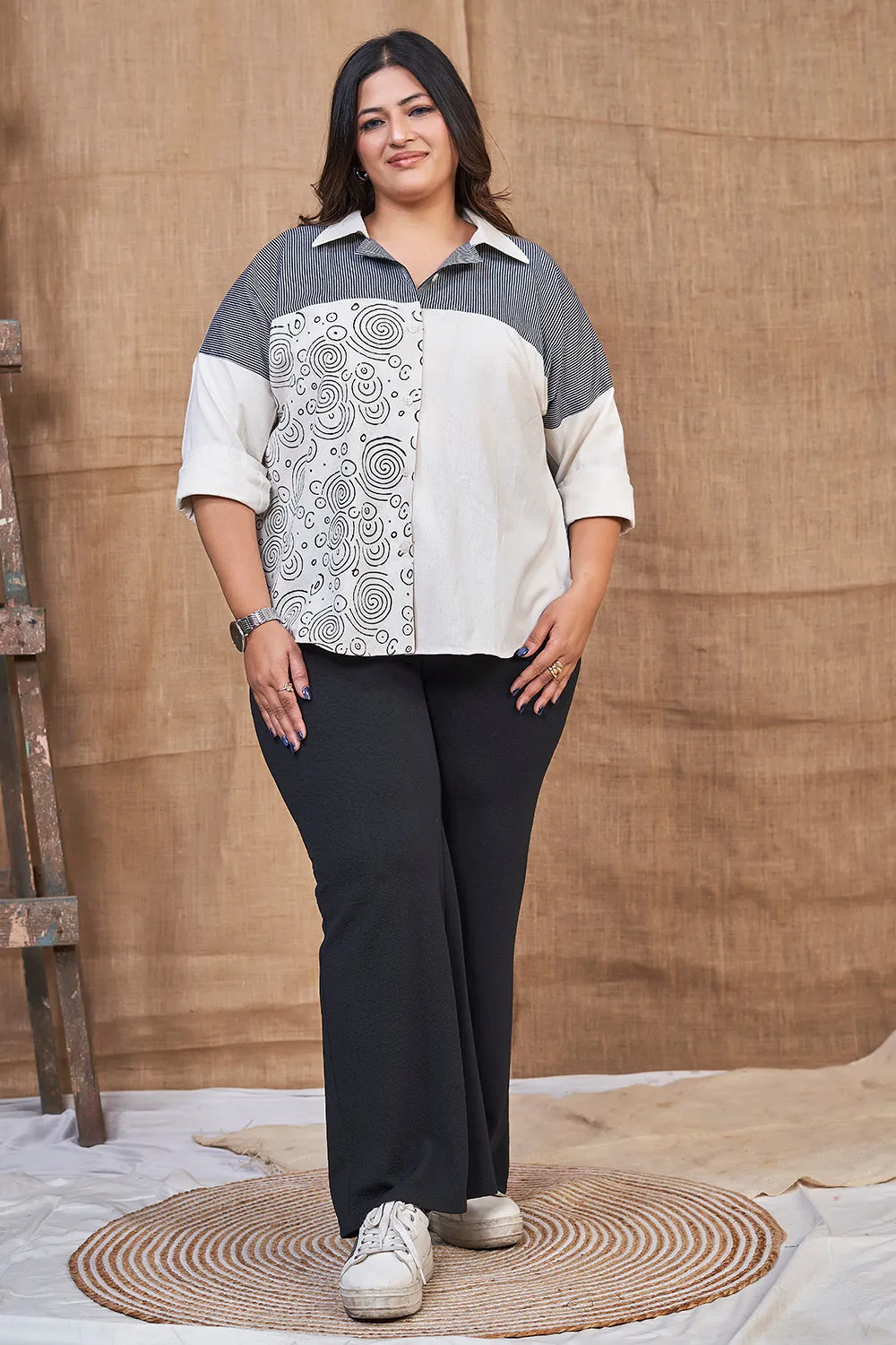 Black & white printed cotton shirts for women