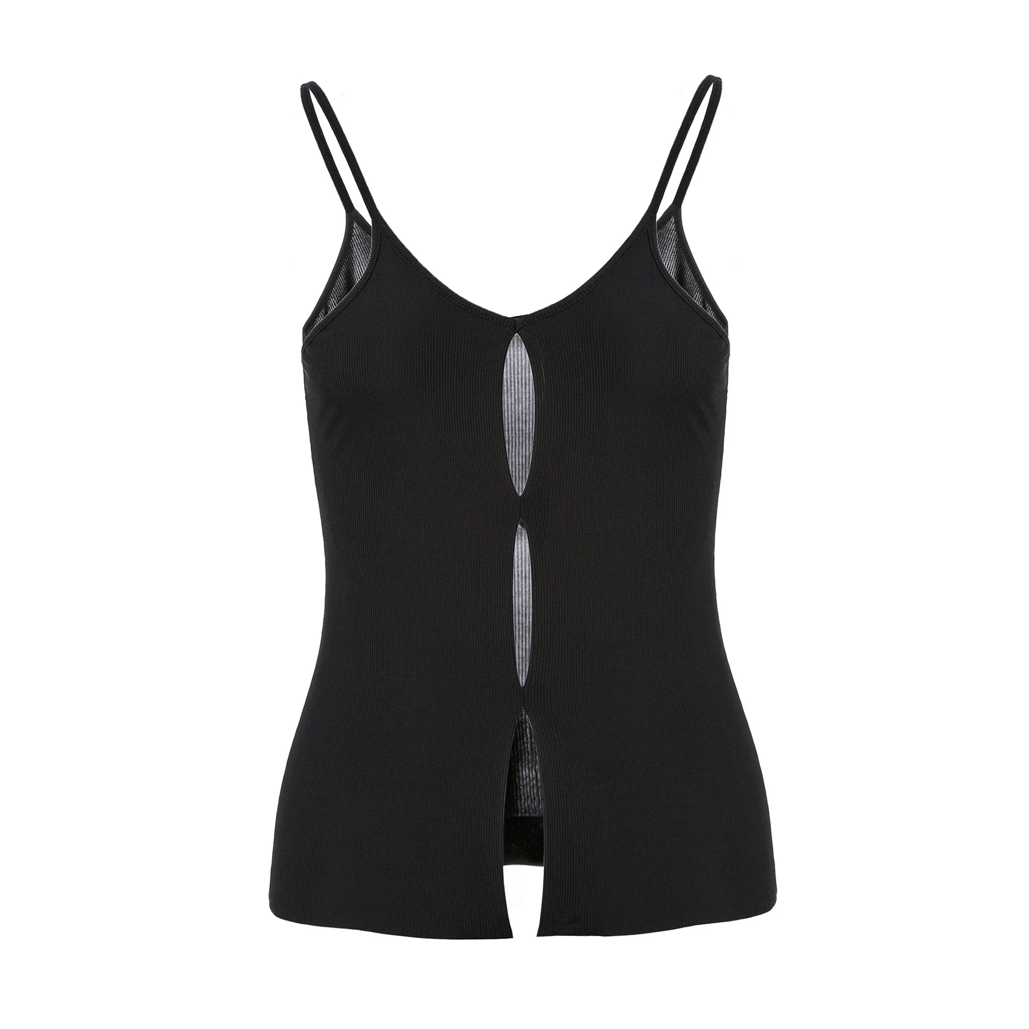 Black Hollowed-Out Knitted Camisole