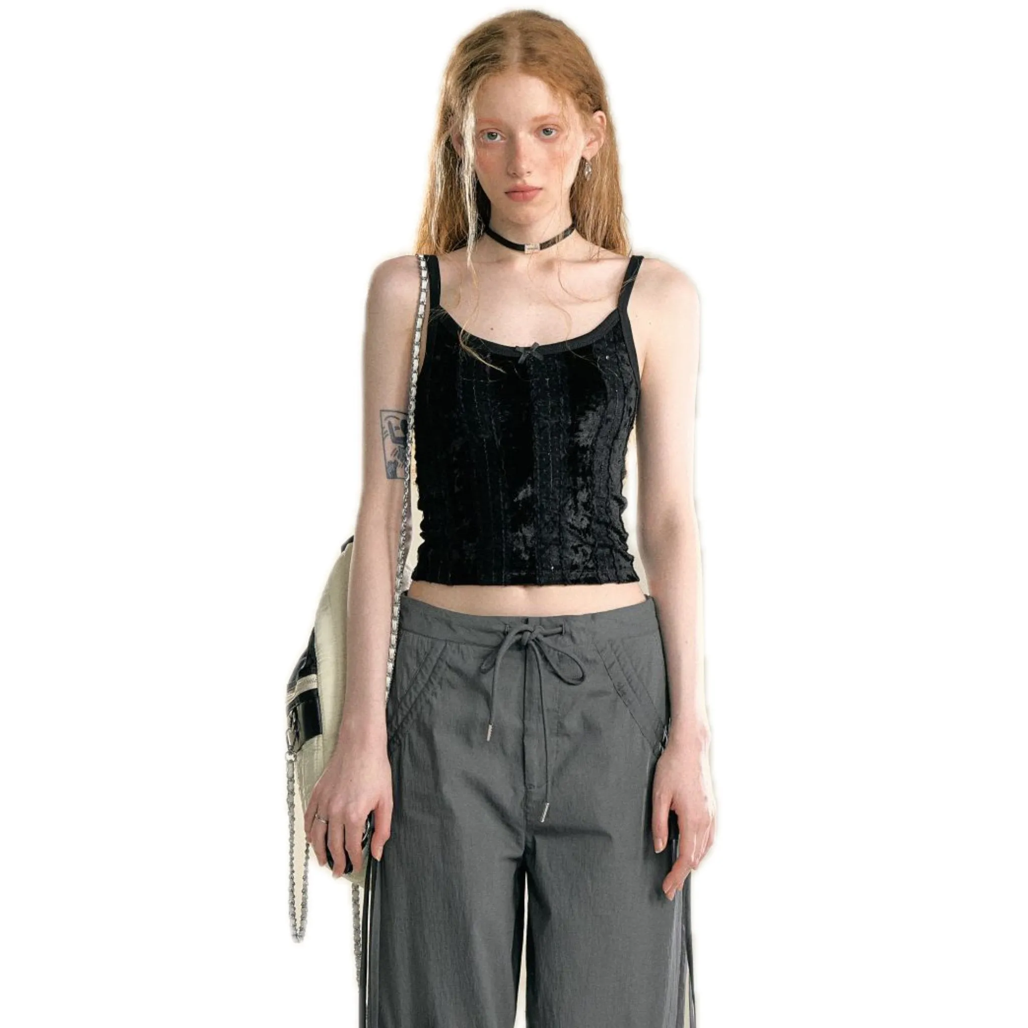 Black Lace Texture Sling Top