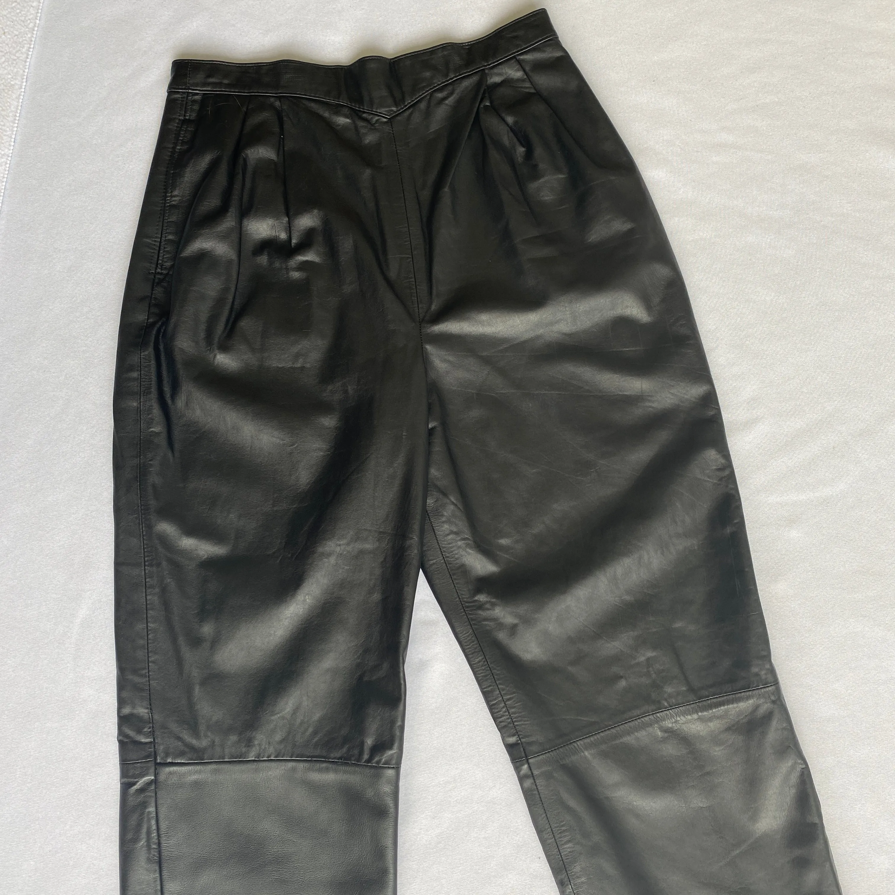 Black leather high waisted pants