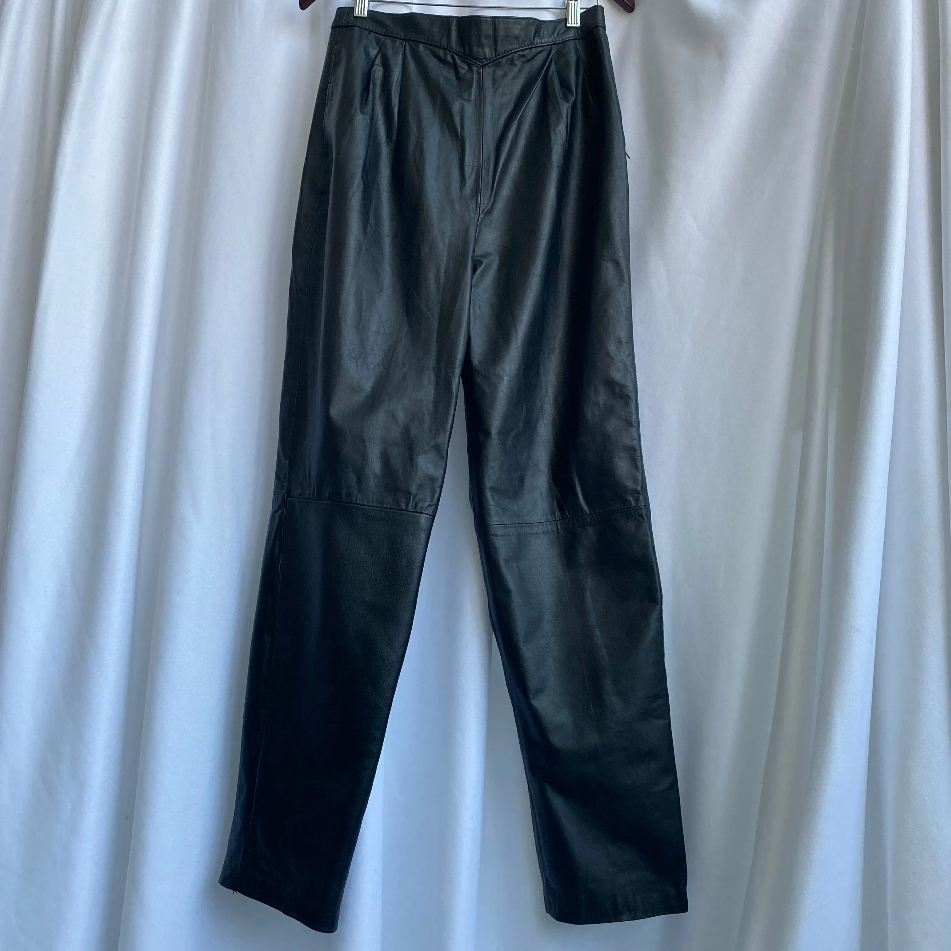 Black leather high waisted pants