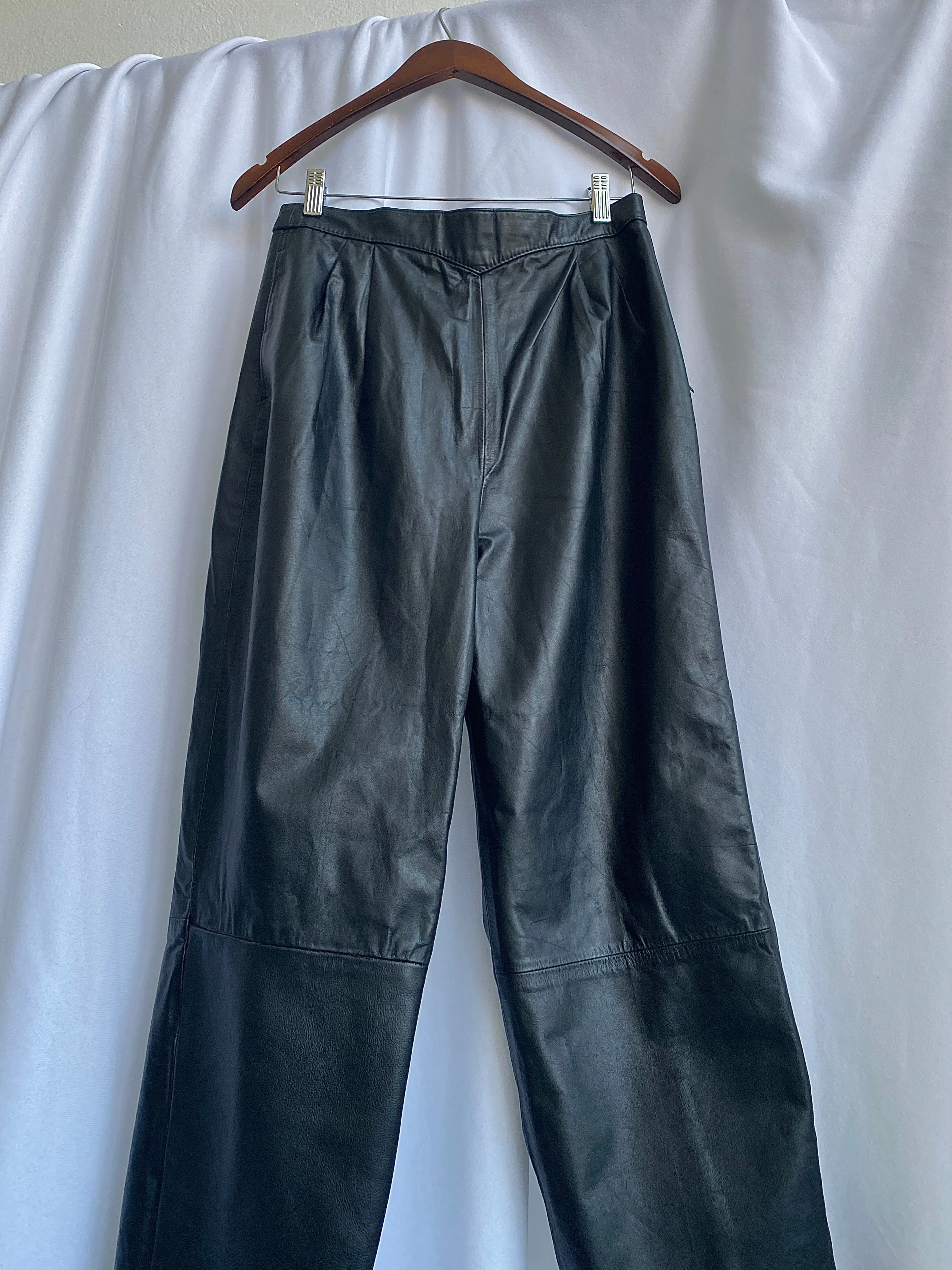 Black leather high waisted pants