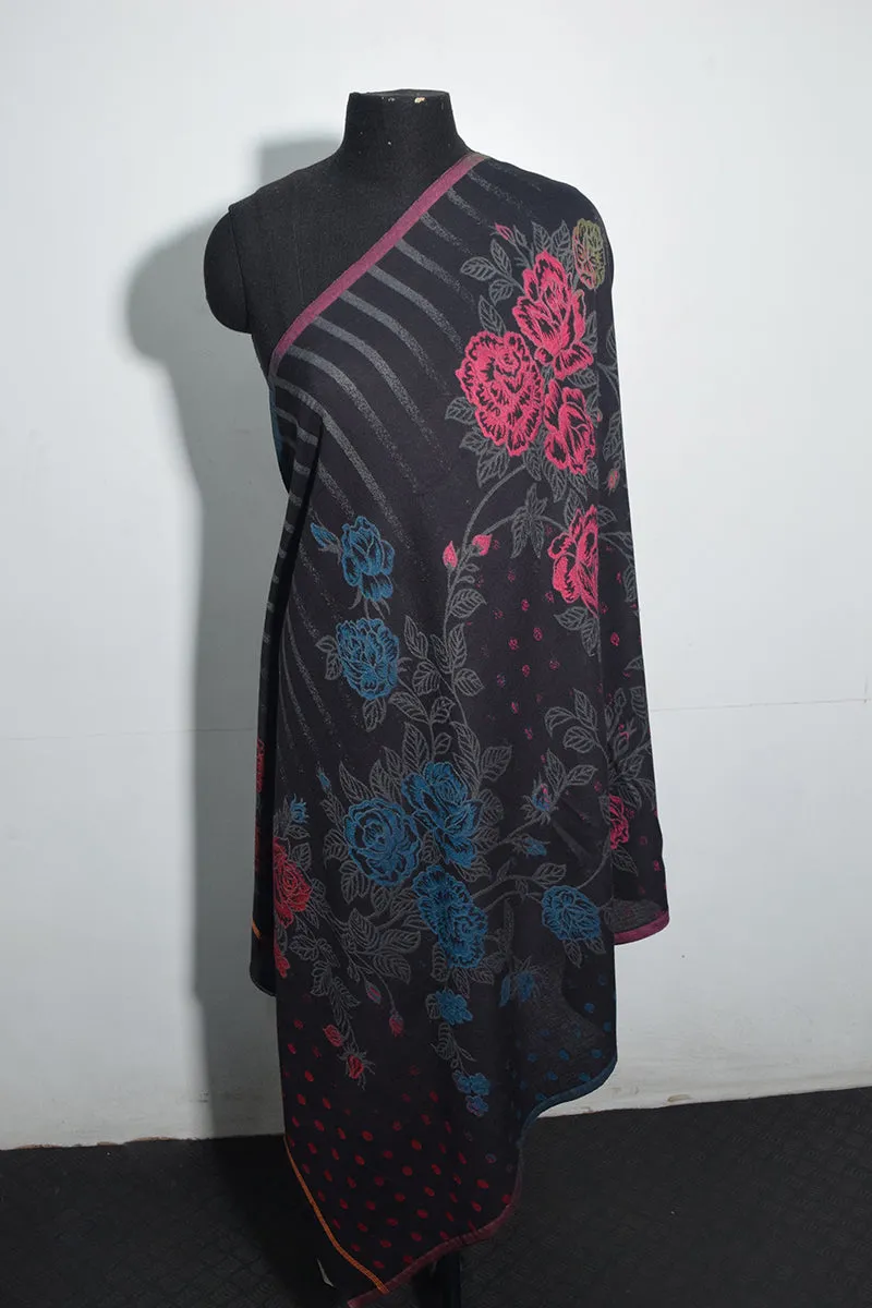 Black Pashmina Woven Jacquard Shawl