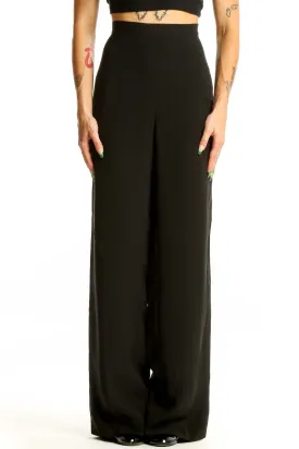 Black Wide-Leg Silk Blend Trousers