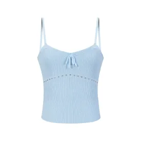 Blue Pitted Stripe Rhinestone Ribbon Woolen Suspenders