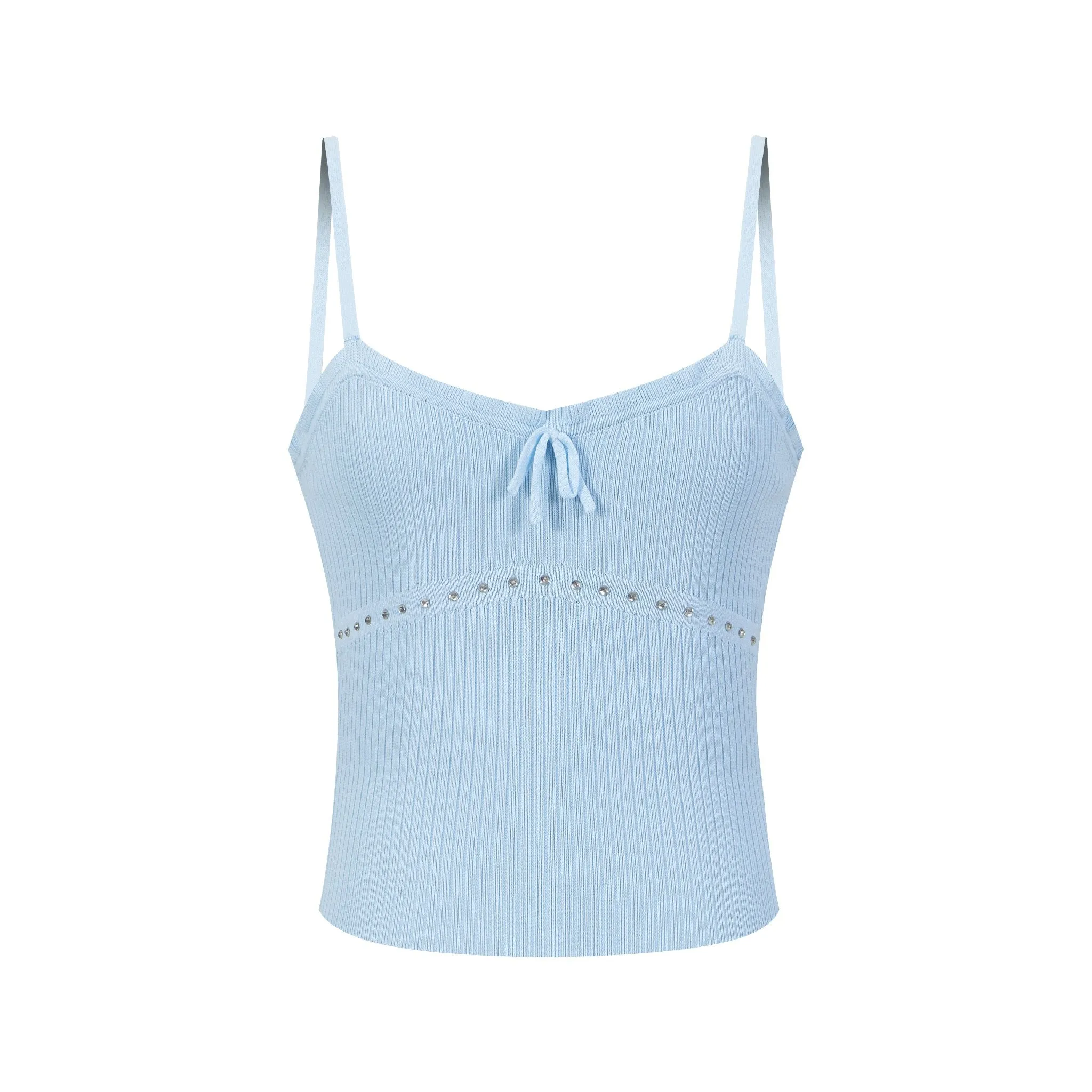 Blue Pitted Stripe Rhinestone Ribbon Woolen Suspenders