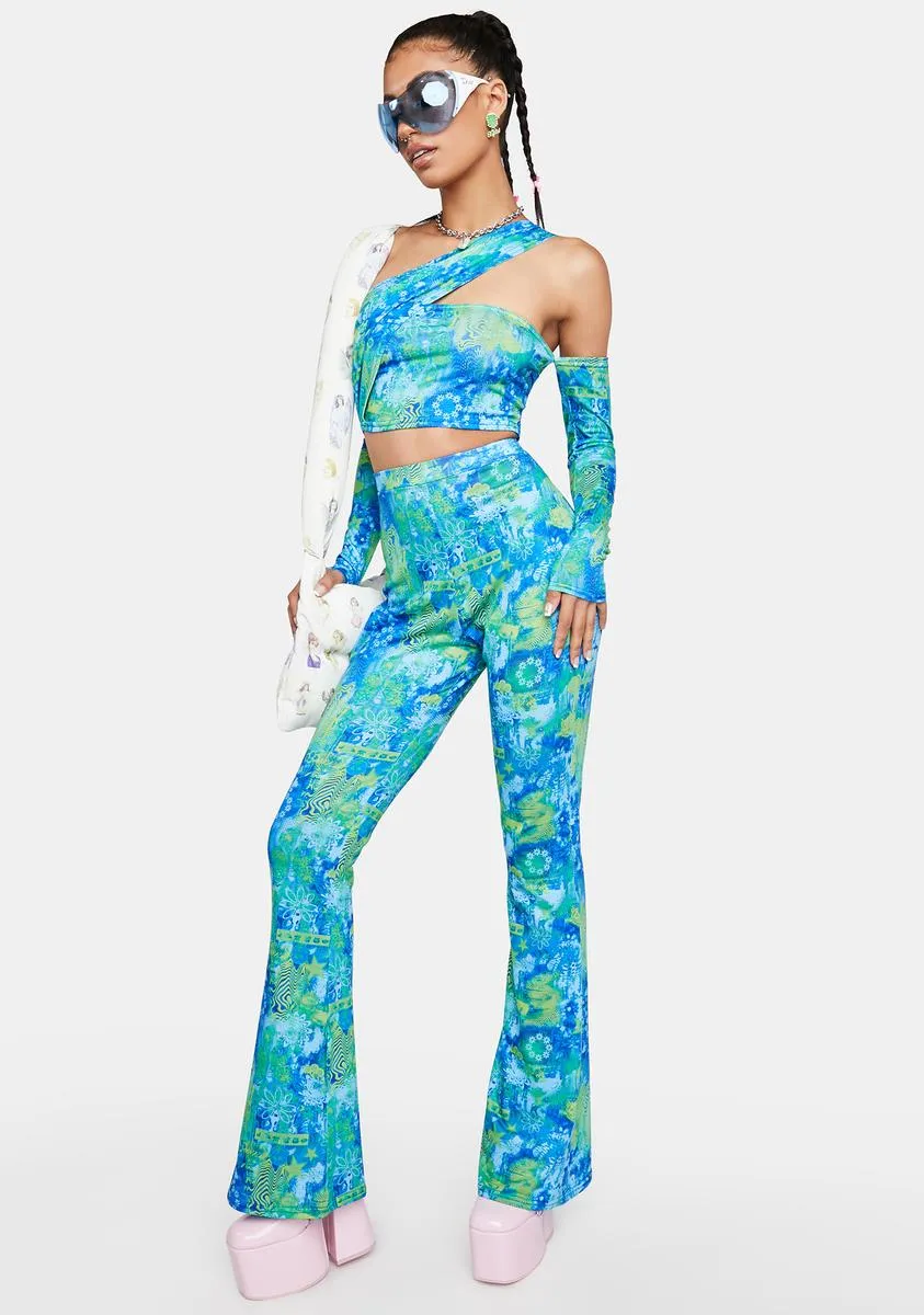 Blue Printed Becky Flare Pants