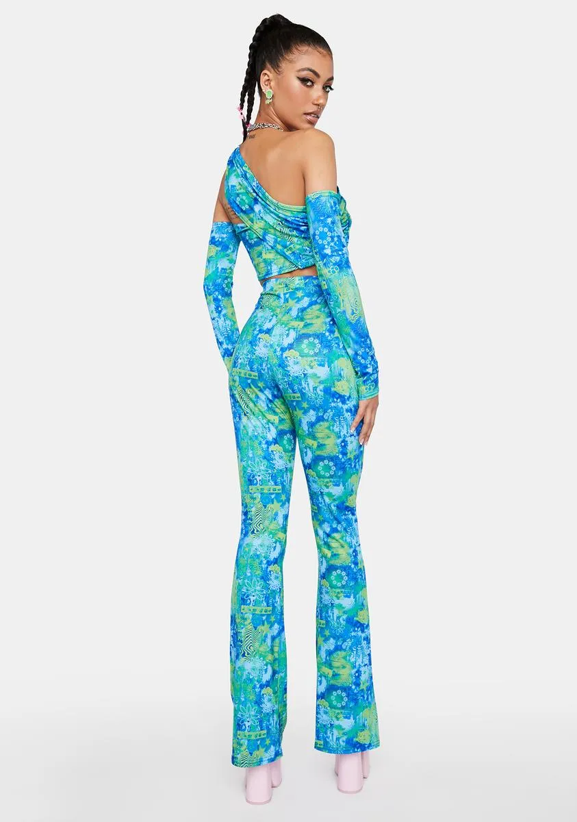 Blue Printed Becky Flare Pants