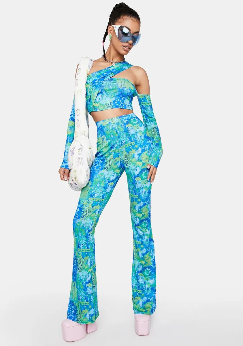 Blue Printed Becky Flare Pants