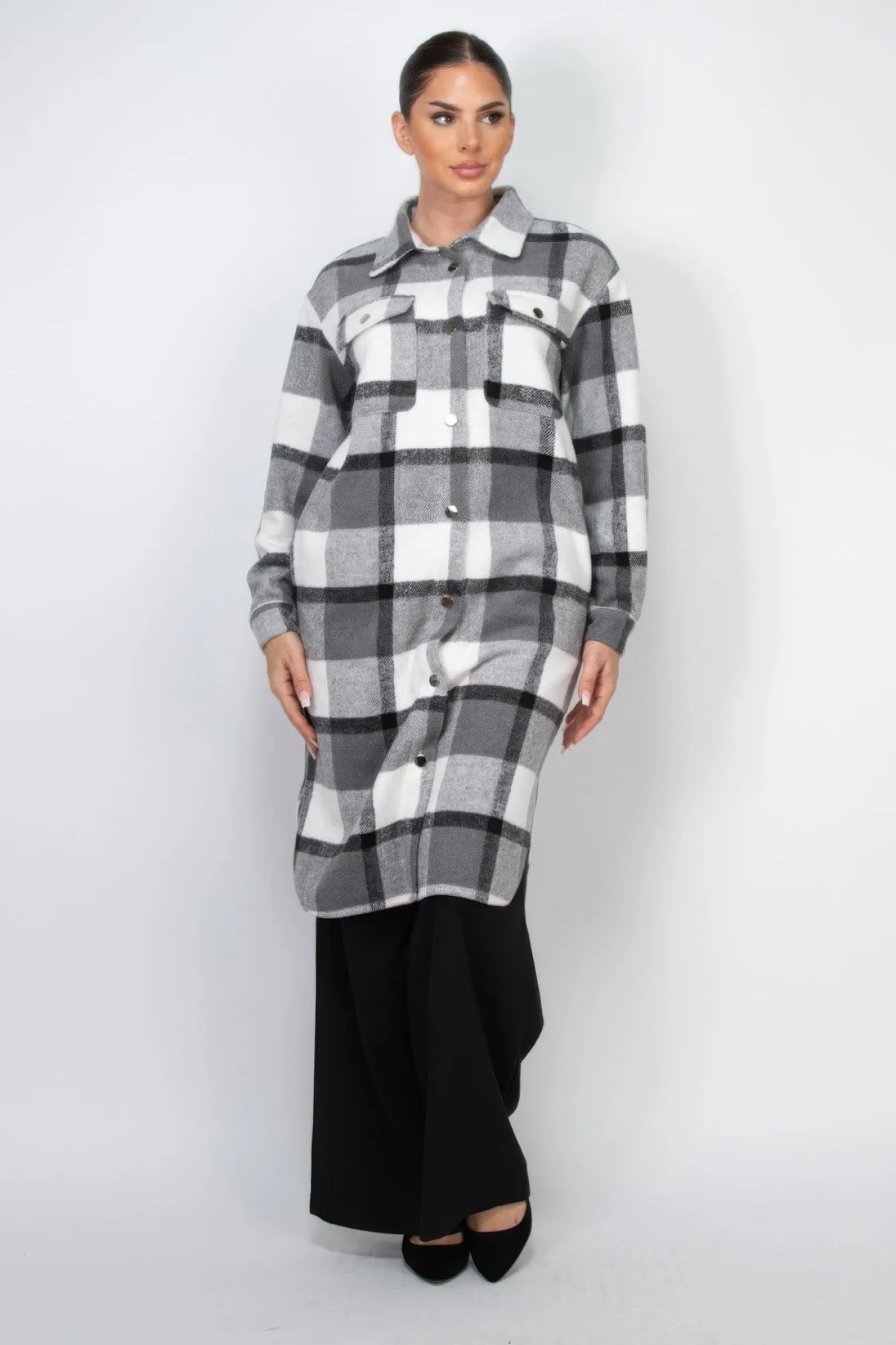 Blue Zone Planet |  Plaid Buttoned Shacket Coat