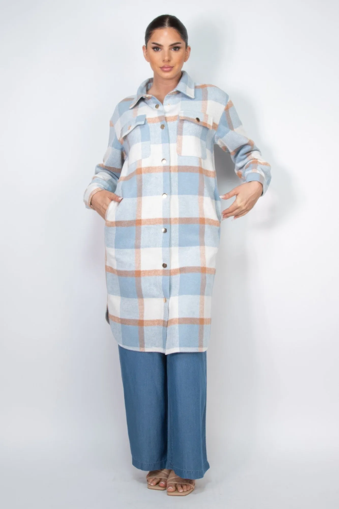 Blue Zone Planet |  Plaid Buttoned Shacket Coat