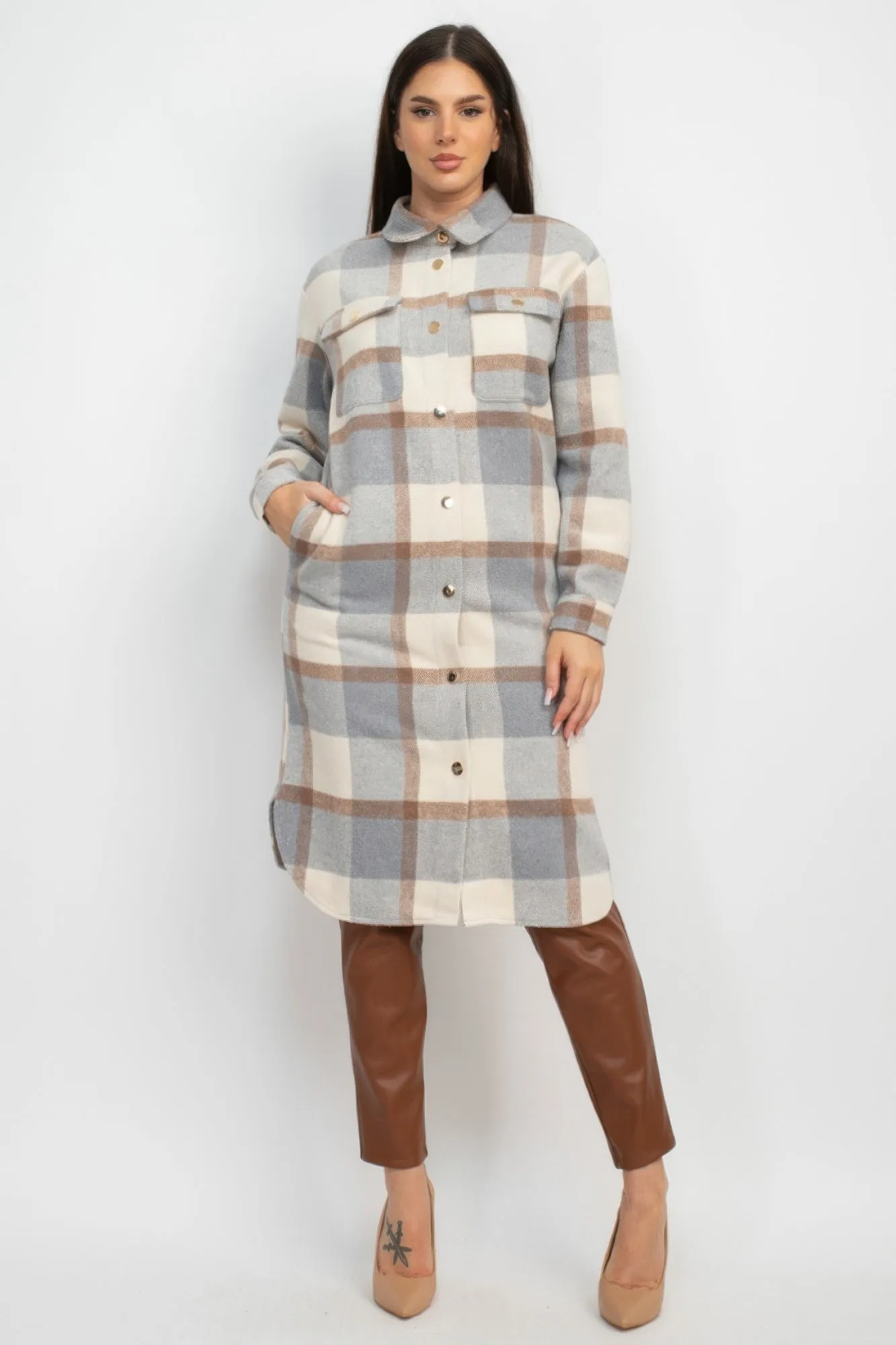 Blue Zone Planet |  Plaid Buttoned Shacket Coat