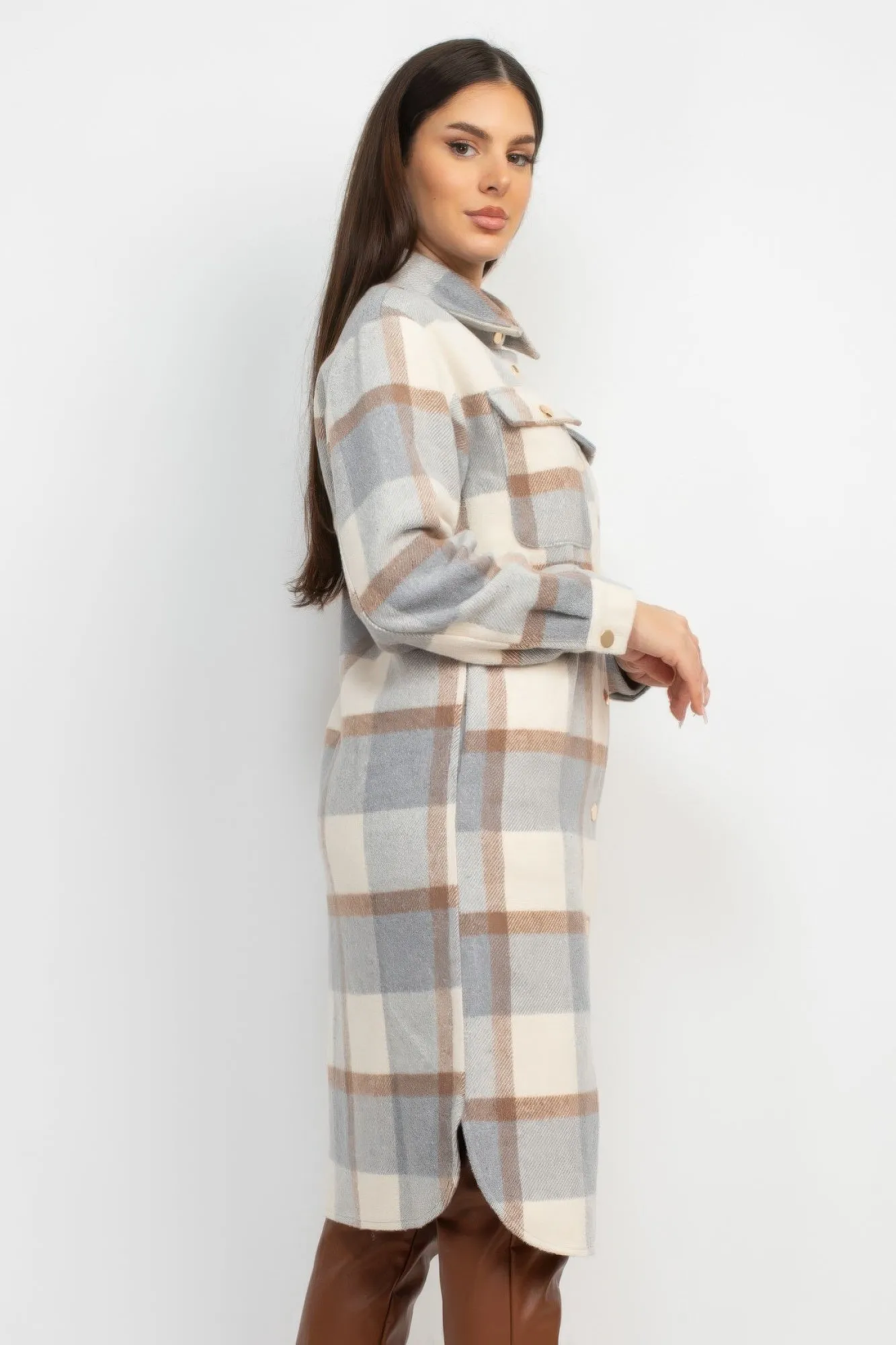 Blue Zone Planet |  Plaid Buttoned Shacket Coat