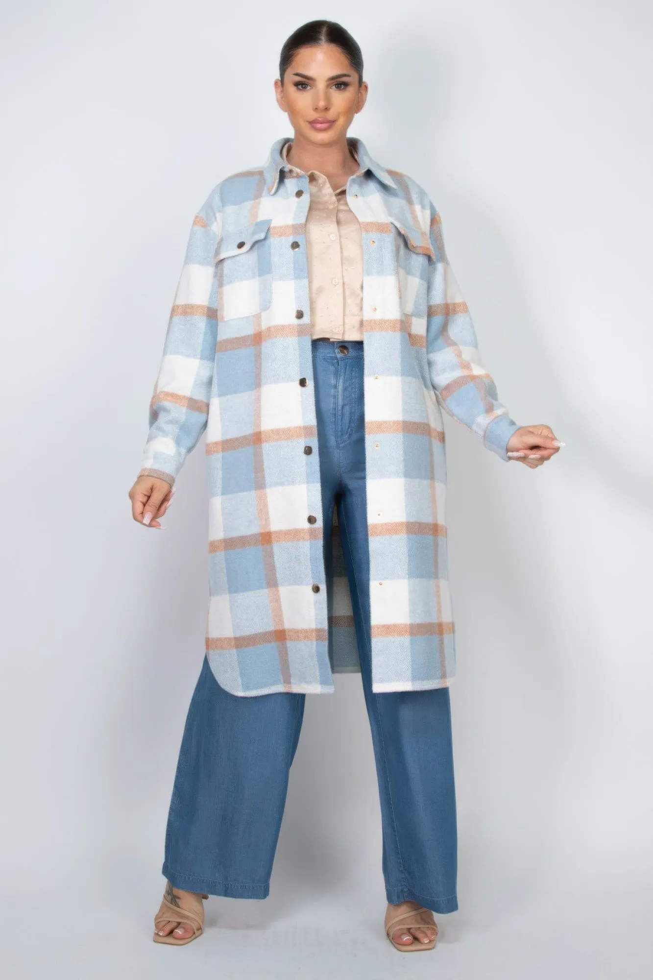 Blue Zone Planet |  Plaid Buttoned Shacket Coat