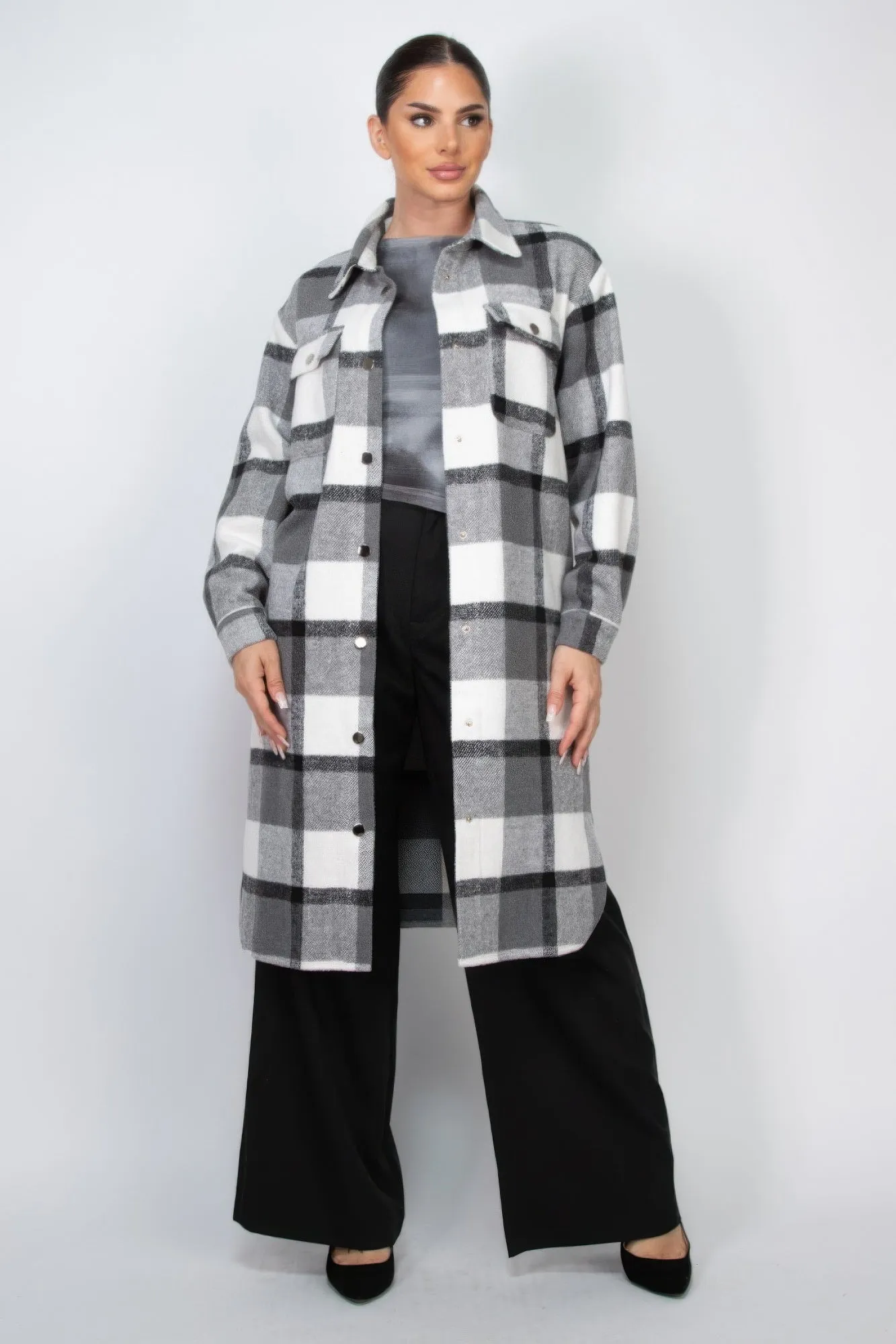Blue Zone Planet |  Plaid Buttoned Shacket Coat