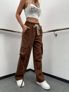 Brown Waist Flap Pocket Cargo Pants