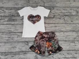Camoflage white T-shirt ruffle shorts Set -preorder