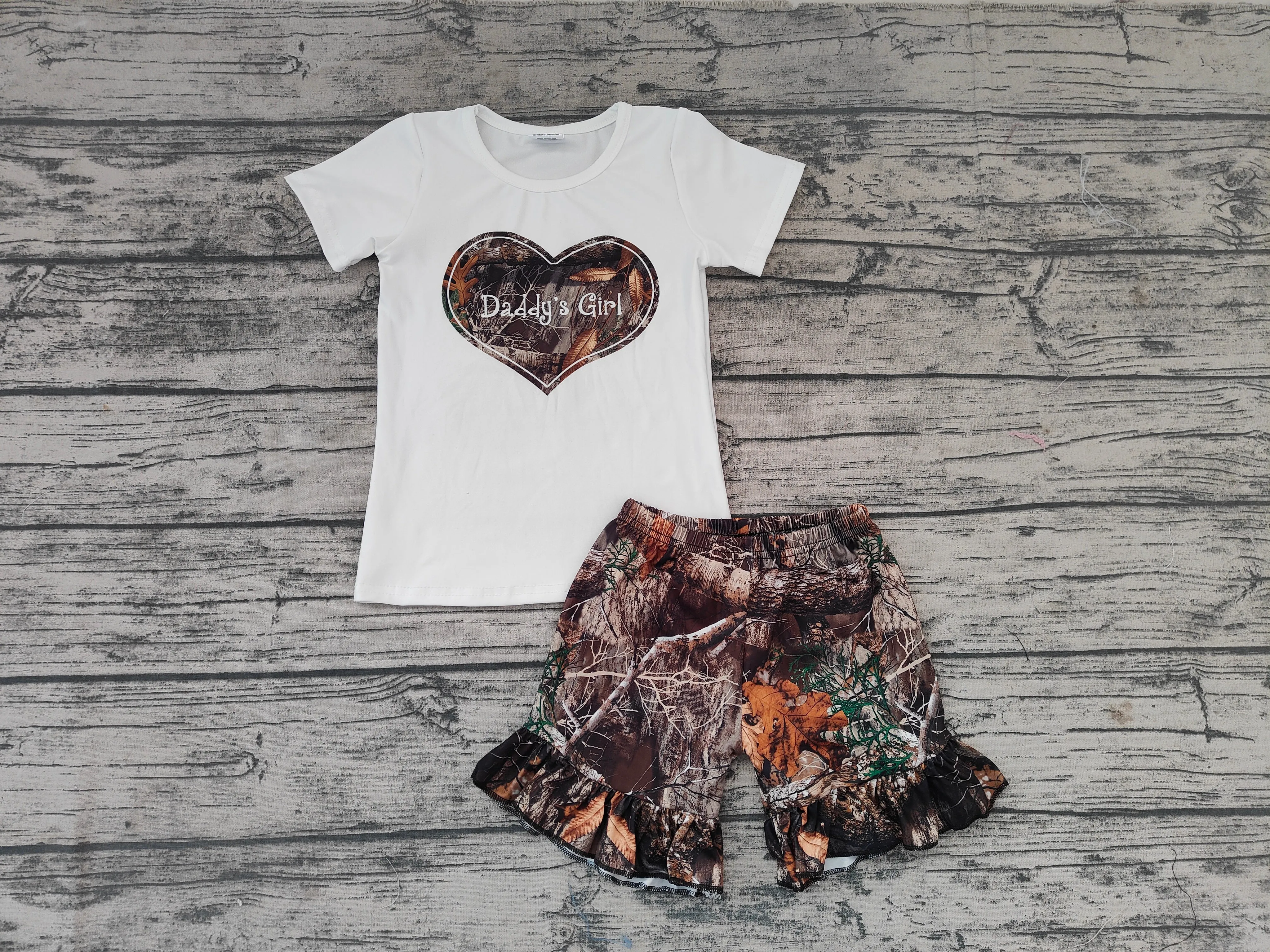 Camoflage white T-shirt ruffle shorts Set -preorder