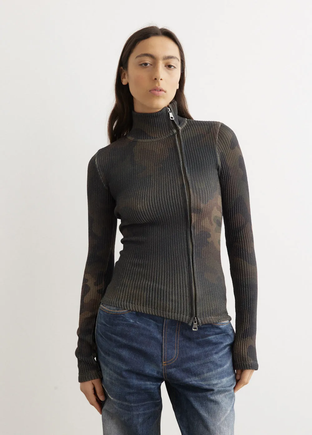 Camouflage Printed Knit Top