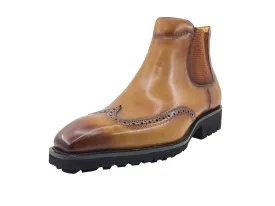 Carrucci cognac men's pull on boots wingtip fashion design Genuine Leather boot
