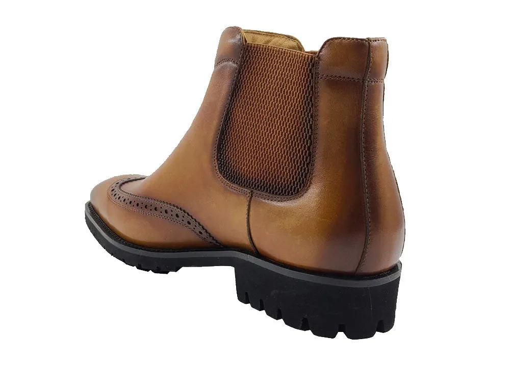 Carrucci cognac men's pull on boots wingtip fashion design Genuine Leather boot