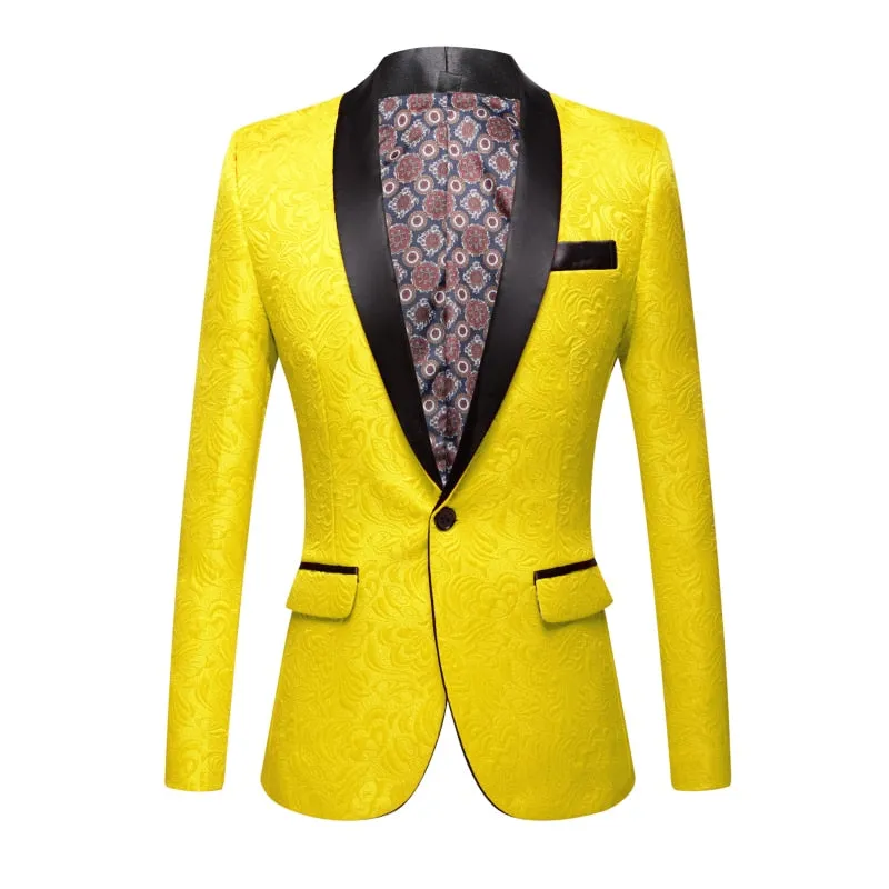 CGSUITS Men's Fashion Luxury Style Jacquard Pink & Black Tuxedo Blazer Suit Jacket
