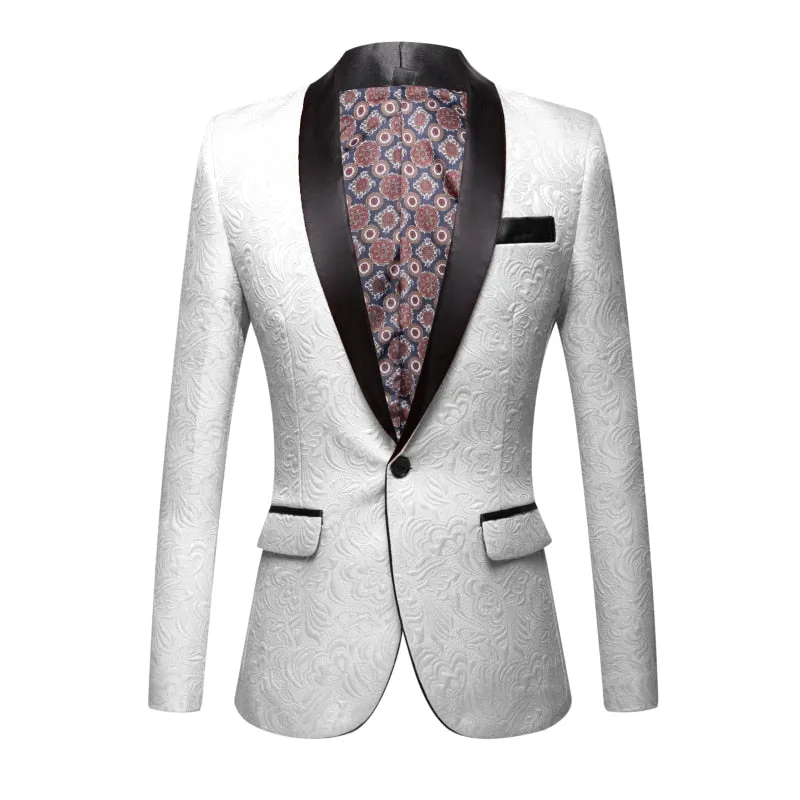 CGSUITS Men's Fashion Luxury Style Jacquard Pink & Black Tuxedo Blazer Suit Jacket