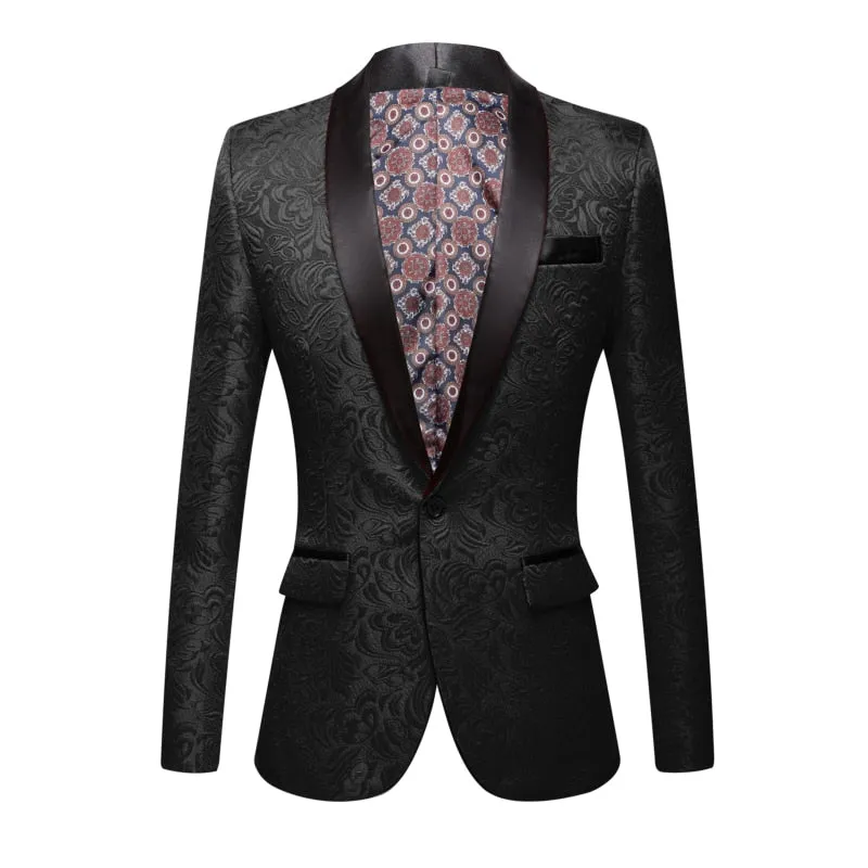 CGSUITS Men's Fashion Luxury Style Jacquard Pink & Black Tuxedo Blazer Suit Jacket