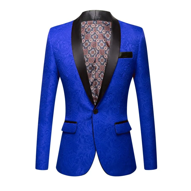CGSUITS Men's Fashion Luxury Style Jacquard Pink & Black Tuxedo Blazer Suit Jacket