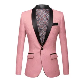 CGSUITS Men's Fashion Luxury Style Jacquard Pink & Black Tuxedo Blazer Suit Jacket