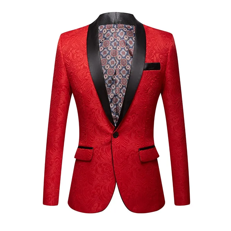 CGSUITS Men's Fashion Luxury Style Jacquard Pink & Black Tuxedo Blazer Suit Jacket