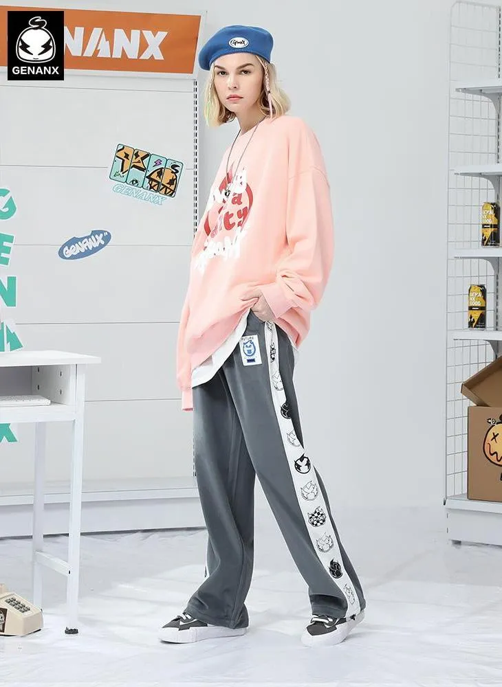 Color Block Logo Label Casual Pants
