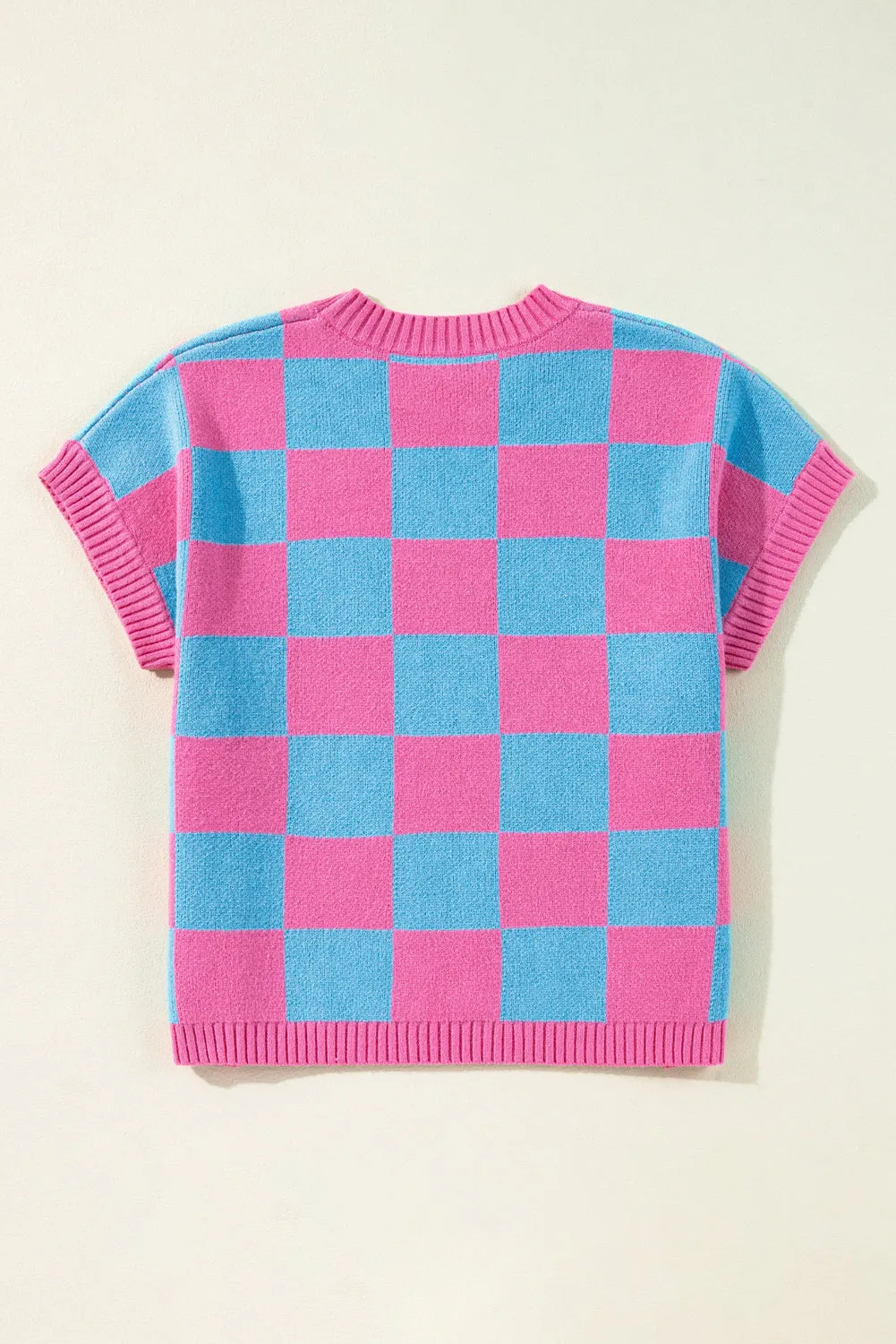 Colorblock Plaid Pattern Ribbed Trim Sweater Tank Top
