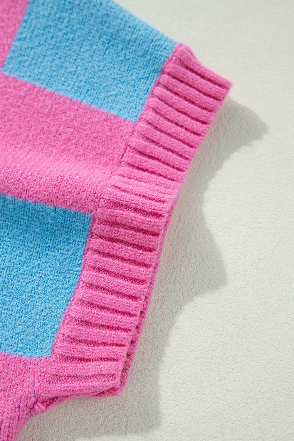 Colorblock Plaid Pattern Ribbed Trim Sweater Tank Top