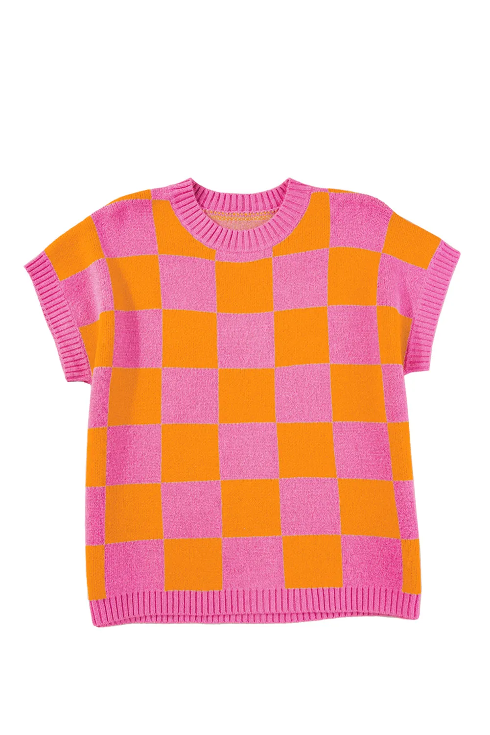 Colorblock Plaid Pattern Ribbed Trim Sweater Tank Top