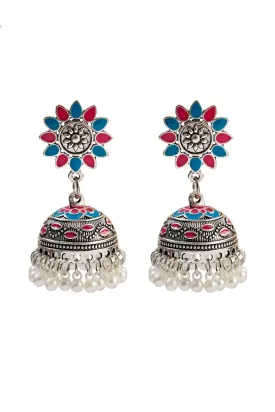 Colorful Beads Tassel Indian Jhumka Earrings for Women Ethnic Vintage Gold Alloy Bollywood Oxidized Bell Dangle Earrings (E832)